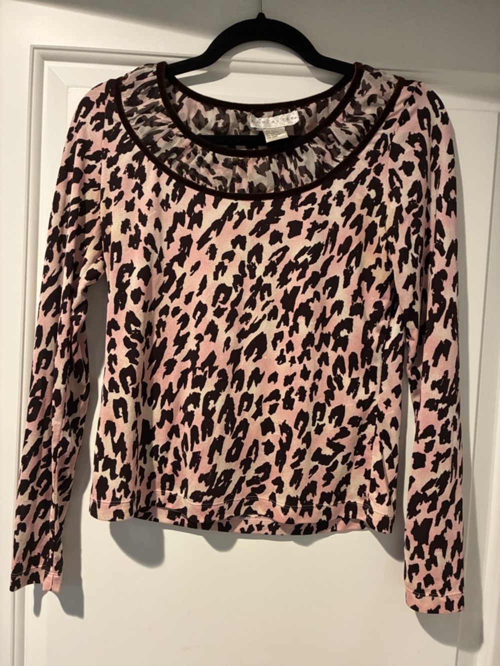 Doncaster Pink Leopard-Print Long Sleeve Scoop Neck Top